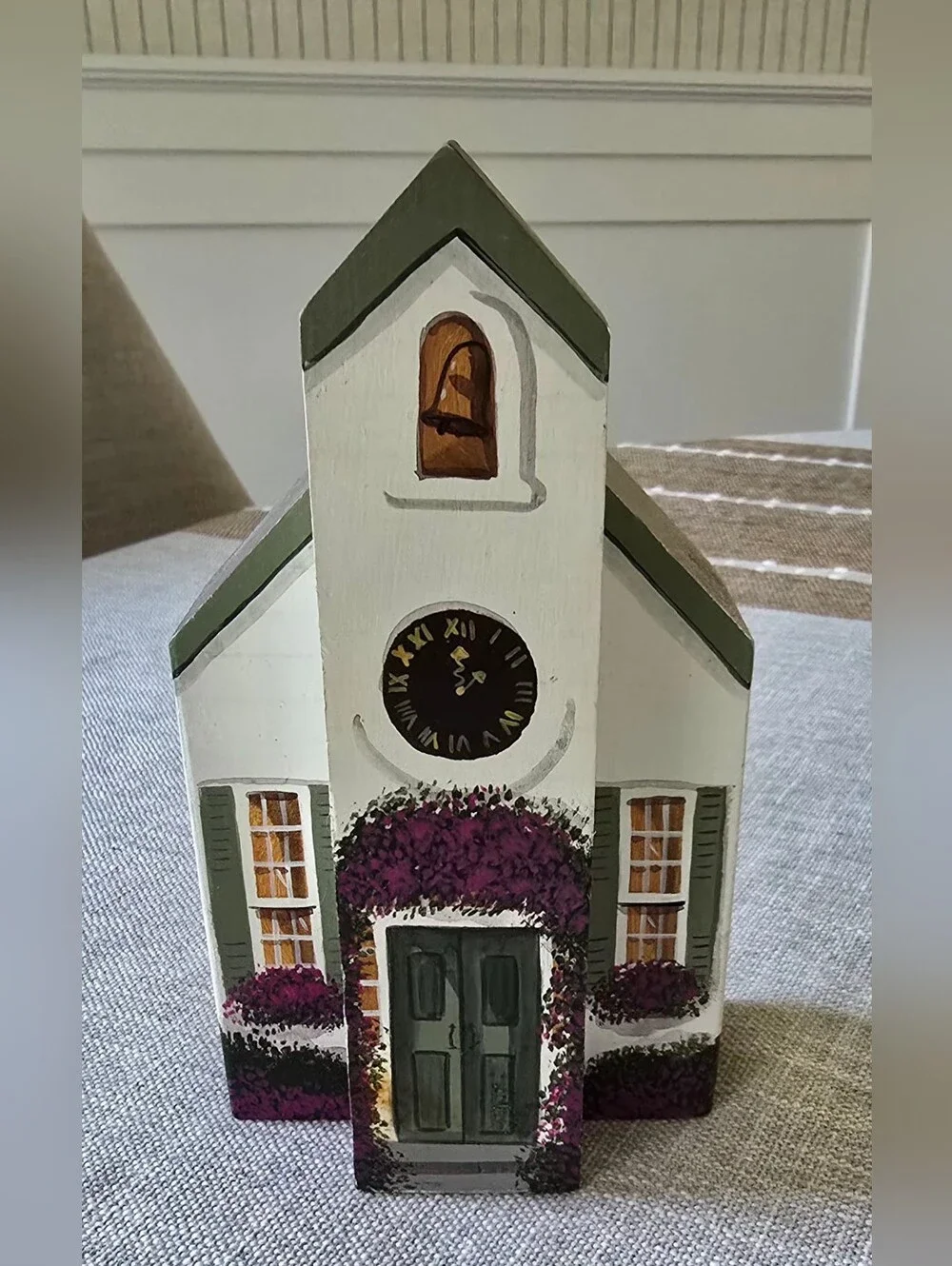 Vintage Susan J Stentiford Little White Church Wood Shelf Sitter Signed Decor